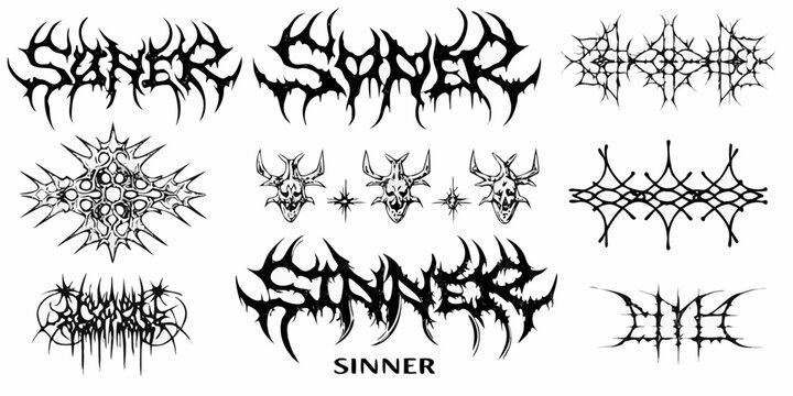 Black metal band logo designs gothic lettering and ornamental elements