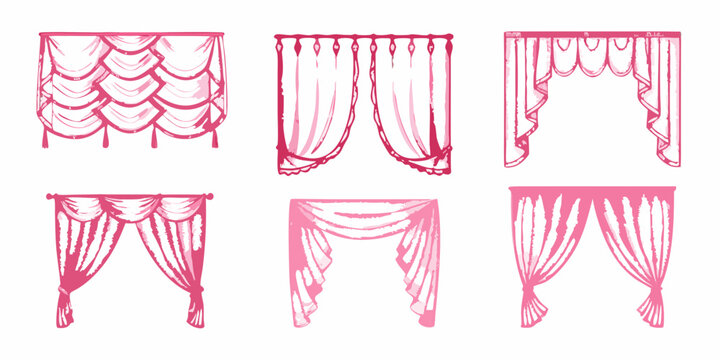 Pink curtain drapes set elegant window treatments illustration