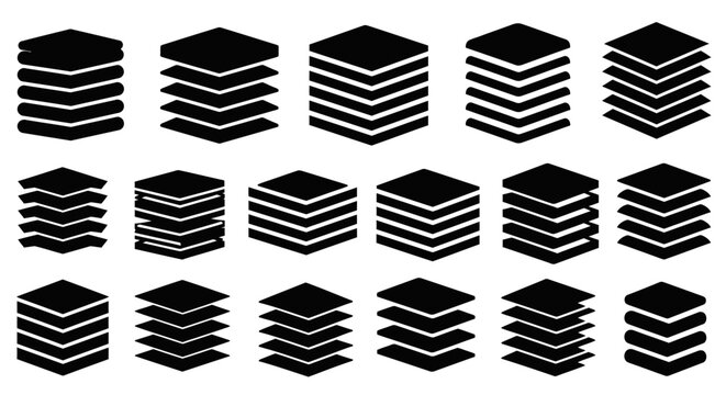 Data Layers Stacked Abstract Icons Set Black White
