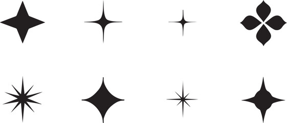 Obraz premium Set of various sparkling star shapes and twinkle icons isolated on transparent background.