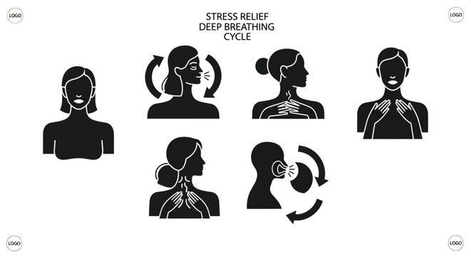 Deep Breathing Exercise Cycle for Stress Relief - Icon Set