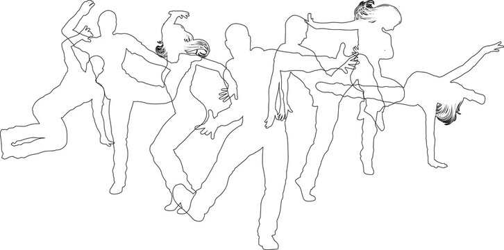Street dancers dancing silhouette hip hop dance silhouettes poses set
