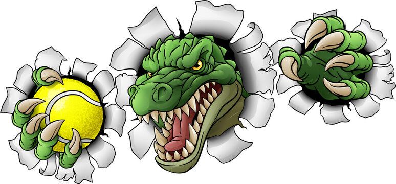 A crocodile, dinosaur or alligator lizard tennis sports mascot 
