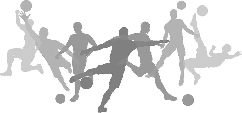 Silhouette soccer football player set. Active sports people healthy players fitness silhouettes concept.