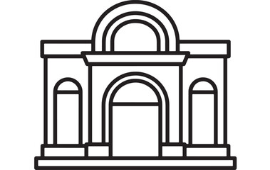 Fototapeta premium Mosque building outline icon with arched entrance and dome, clean monochrome vector style for pro religious design