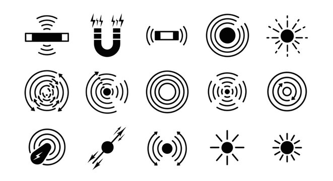 Magnetic Field and Energy Wave Icons Set