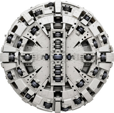 Industrial tunnel boring machine head isolated on transparent background