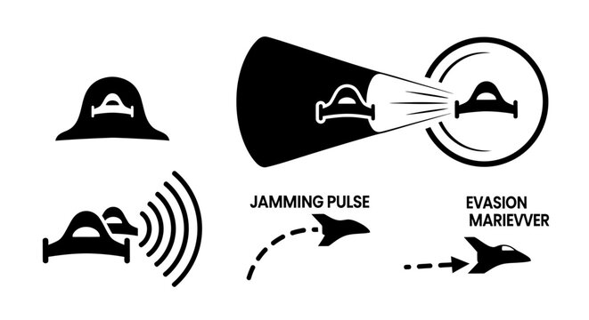 Radar Jamming and Evasion Maneuver Icon Set