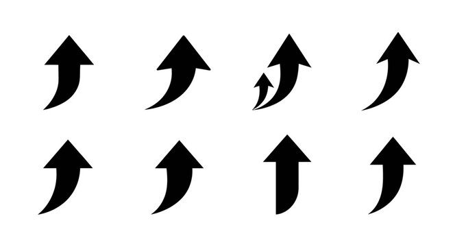 Set of Black Upward Arrows on White Background