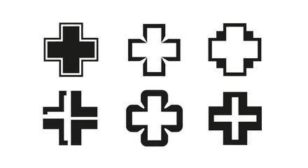 Fototapeta premium Set of Geometric Cross Icons, Medical and Health Symbols