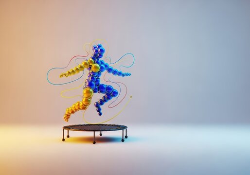 Dynamic bouncing fitness exercise performed indoors, highlighting the energetic motion and health benefits of low impact workouts, energetic, conditioning, equipment