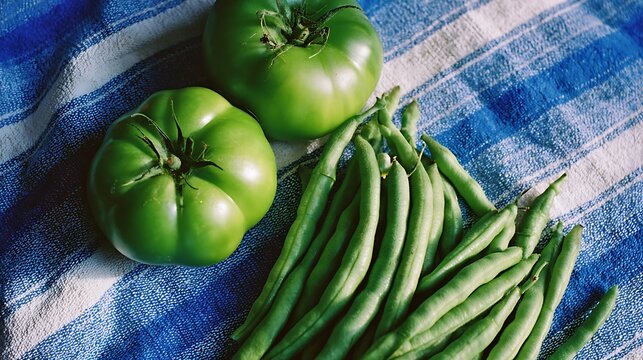 Angled Close-up of Fresh Green Tomatos / 熟す前のトマトの斜めアングル接写
