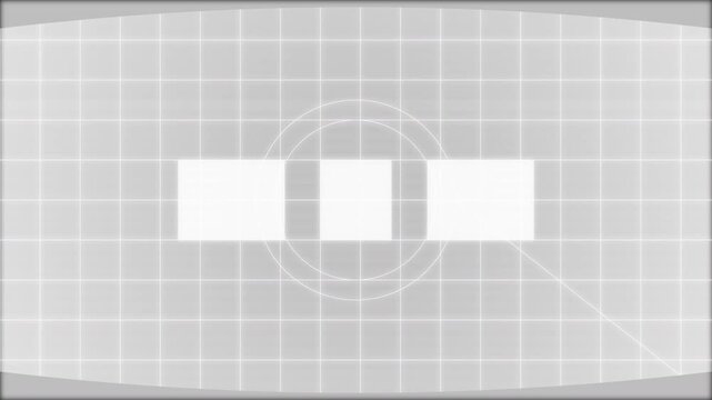 2D Motion Graphic: Vintage CRT TV power-up, expanding with light grey static grain and distortion. Isolated on solid black.