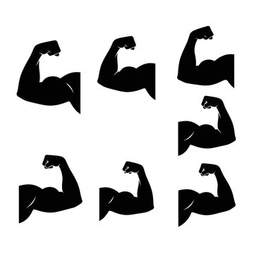 Strong Biceps Flexing Silhouette Collection, Muscle Power Symbol