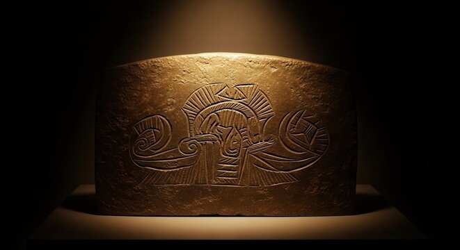 Ancient Bronze Artifact with Intricate Carvings and Stylized Motifs