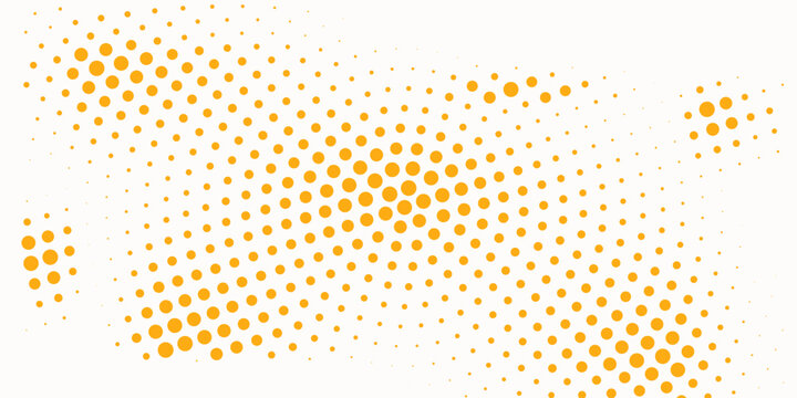 Yellow halftone gradient texture. Vanishing cartoon polka dot background. Repeated dotted gradation pattern. Fading comic pop art overlay backdrop. Raster halfton patern effect wallpaper. Vector