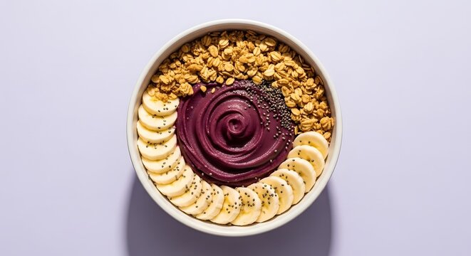 Healthy Acai Bowl with Granola and Banana Slices