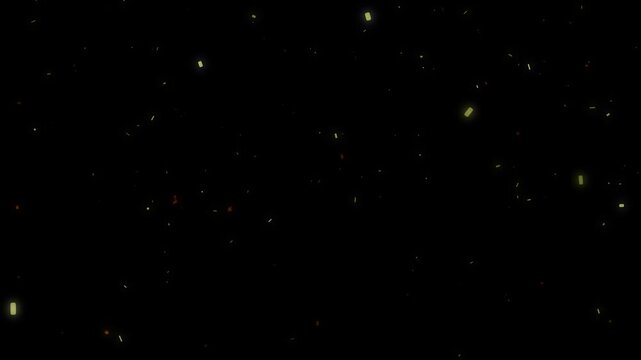 Abstract atmospheric motion of golden glowing embers floating and sparkling in dark void