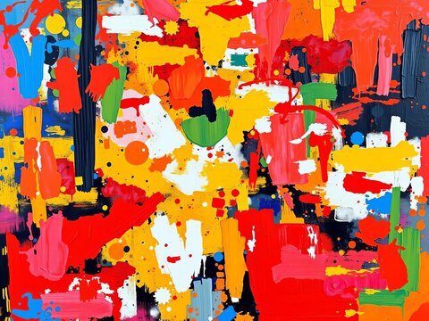 Abstract expressionist painting with bold, energetic brushstrokes and layered textures, conveying raw emotion and intensity,  painting,  expressive