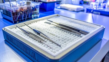 Fototapeta premium Dissection instruments arranged in laboratory tray
