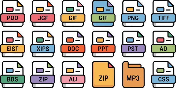 Document File Extension Icon Set Vector Collection