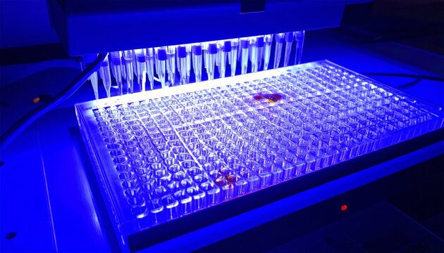 DNA Bands Visualized Under UV Light in Gel Electrophoresis Apparatus