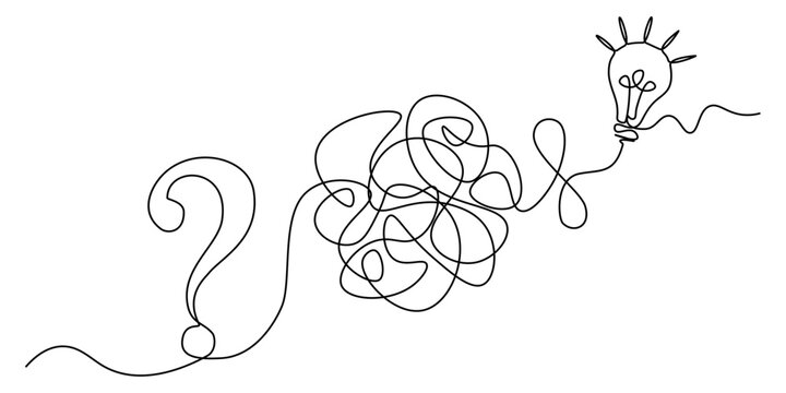 Continuous line drawing of a question mark uncertainty problem solving, line art vector illustration