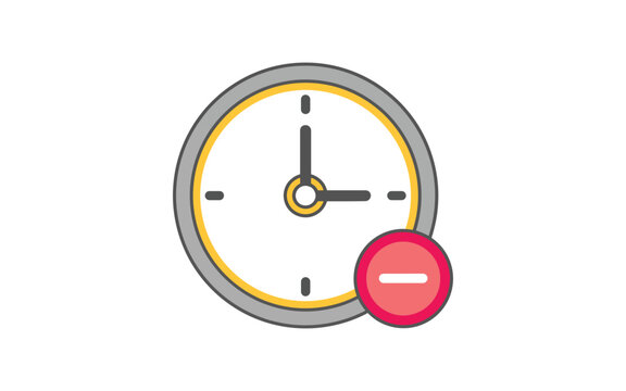 Flat of a clock with a red minus sign symbol time watch