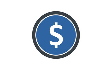 Obraz premium White dollar sign inside a blue circular with dark gray border