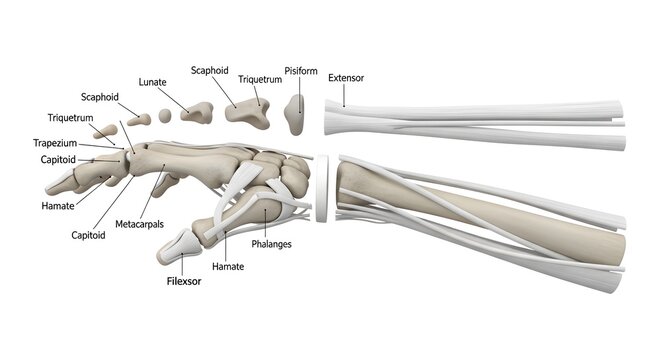 Human Hand Anatomy Bones Ligaments and Tendons Diagram