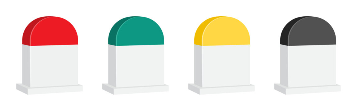Milestone marker icon set, Blank kilometer stone templates in different colors, Road distance sign symbols vector illustration.