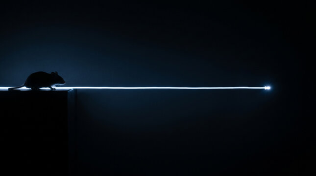 Glowing line connecting rodent to human point on black, hantavirus transmission route disease path animal to human zoonotic concept.