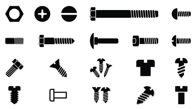 Various Bolts and Screws Collection Isolated on White Background