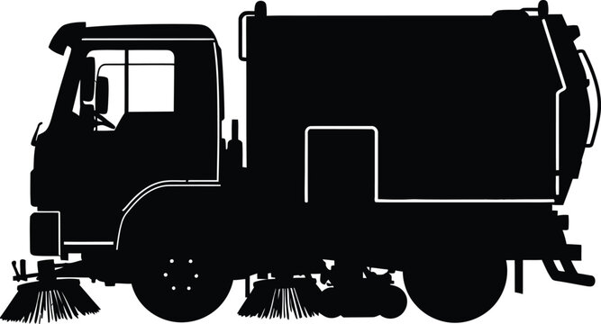 Street sweeper truck silhouette with brushes vehicle