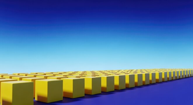 A repeating pattern of identical uniform objects lined up neatly in a row, demonstrating perfect consistency, structure, and solitude, singular, equivalent, row