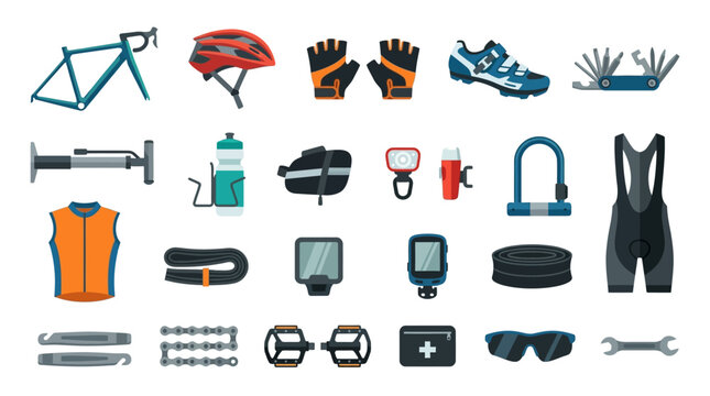 Collection of Outdoor Safety Gear and Cycling Equipment.