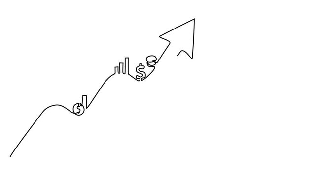 Continuous line drawing of a growth arrow upward progress finance, line art vector illustration