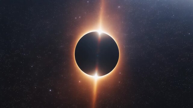 Cinematic Total Solar Eclipse with Corona Light Flares in Deep Space