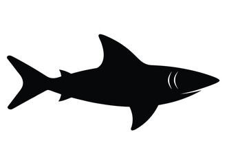 Obraz premium Great white shark silhouette minimalist black vector icon isolated on white background