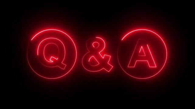 Glowing neon Question and Answer icon isolated Chat speech bubble and chart. Question and Answer icon animation on black background