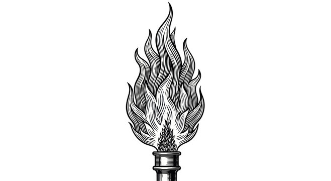 Vintage Torch Flame Illustration - Engraved Style