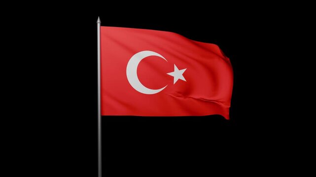 Turkey Flag Waving Alpha Channel | Seamless Loop Turkish National Flag Transparent Motion Graphic