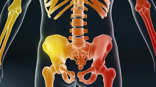 High-Quality CGI Illustration of Human Skeleton Focusing on Anatomical Pelvis Structure in Detailed Medical Rendering