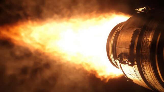 Rocket engine igniting with flame