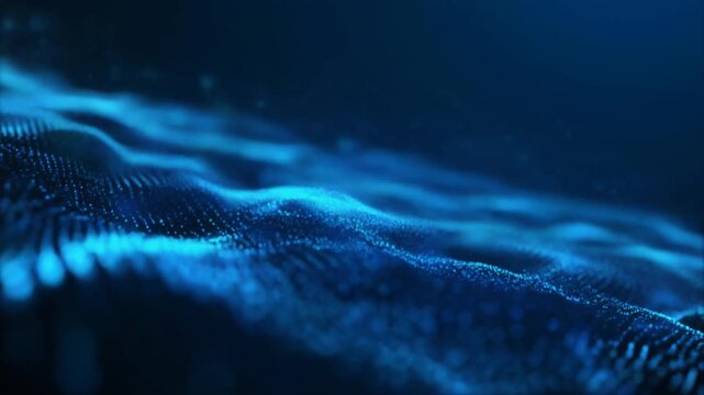 Abstract Blue Wave Particles Motion Background