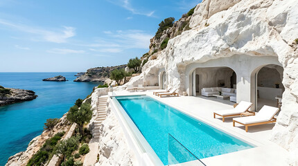 Fototapeta premium Luxury cliffside villa with infinity pool and ocean view