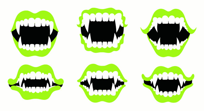 Vampire Fangs and Monster Teeth Icons - Neon Green and Black
