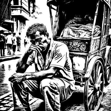 Rickshaw Puller Resting After Work vector illustration