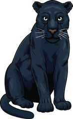 Majestic hand-drawn illustration of a black panther sitting upright with a strong and calm presence © harrisaputra