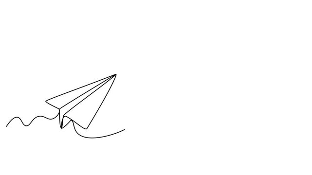 Continuous line drawing of a paper airplane direction strategy goal, line art vector illustration